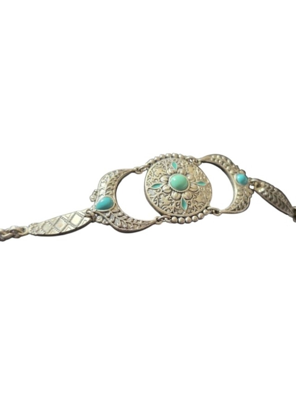 Lucky Brand" Boho Silvertone Turquoise Bracelet 7.625"L Toggle Closure NWOT